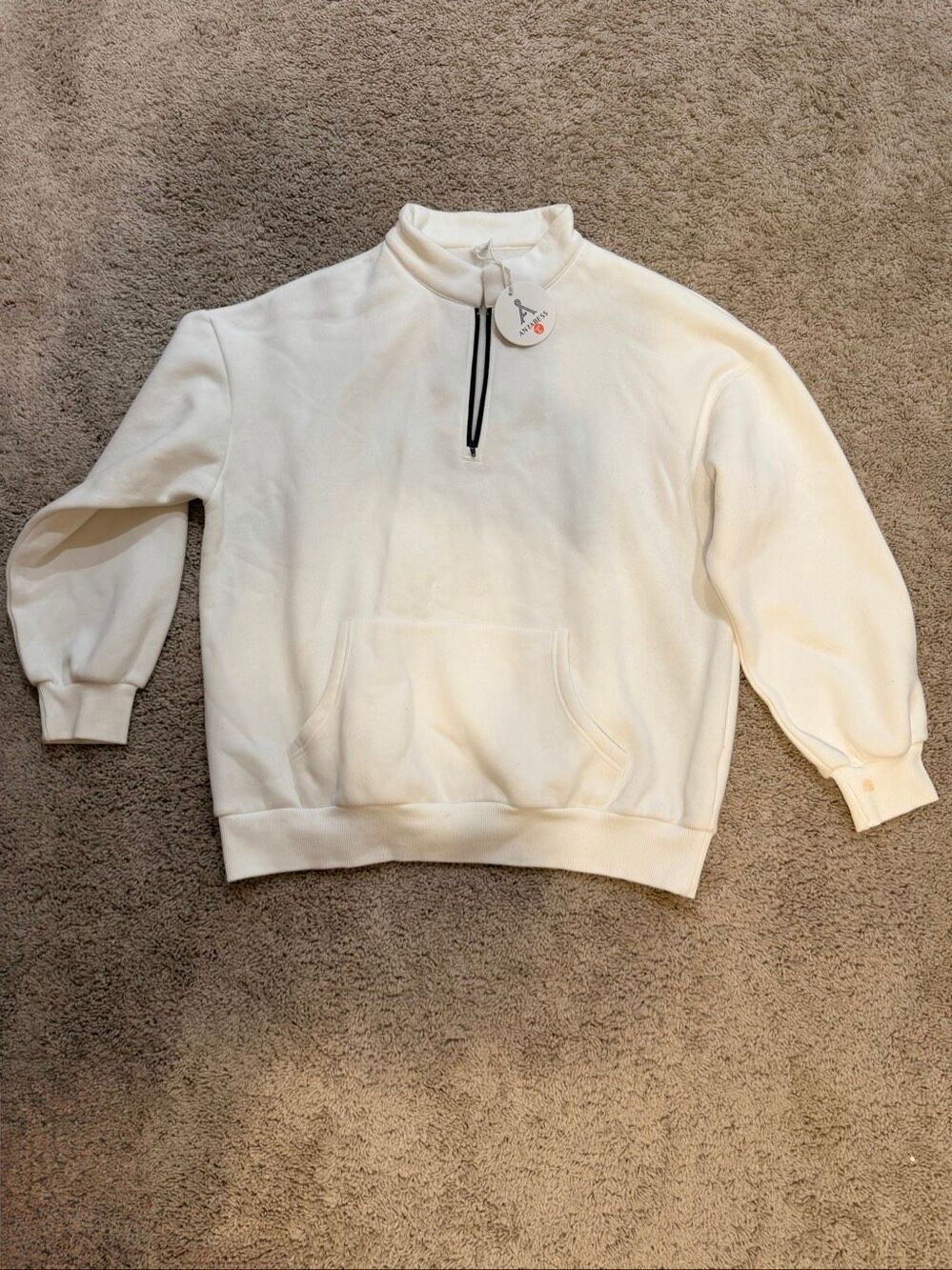 ANRABESS Cream Quarter Zip Pullover Fleece Sweatshirt Mock Neck Large NWT